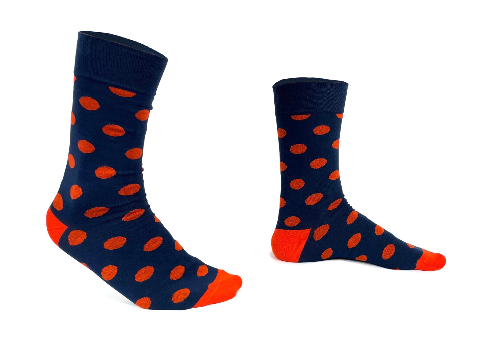 chaussettes-fantaisie-hommes-femmes-en-coton-bleu-marine-à-motif-gros-oranges-remaillées-à-la-main